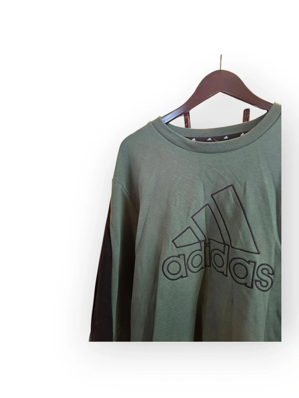 adidas Mens Large Green Black Colorblock Oversized Logo Crewneck Sweatshirt